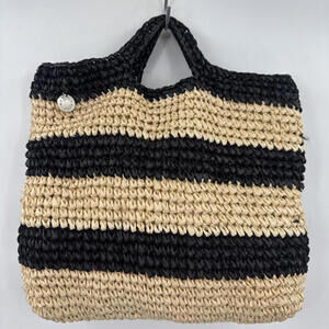 Women's Mersea Striped Top Handle Straw Tote Natural/Black Purse